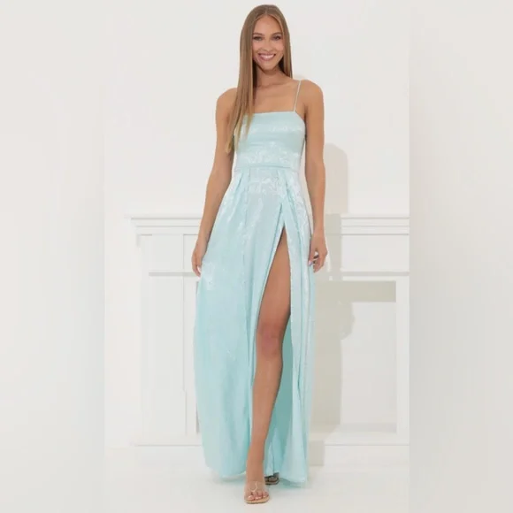 Lucy in the Sky | Dresses | Gala Marble Satin Maxi Dress In Turquoise |  Poshmark